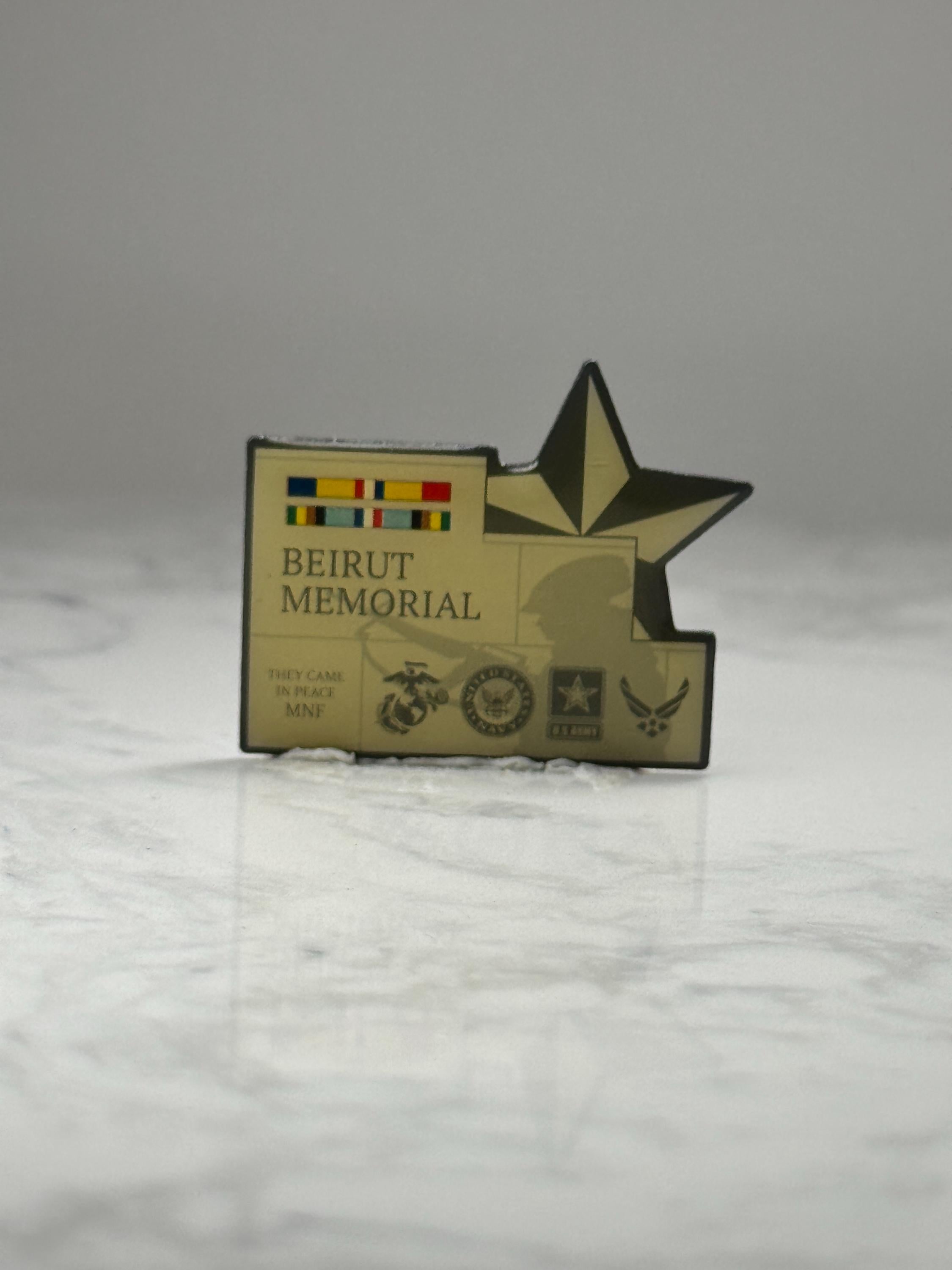 Beirut Memorial Military Pin: Gold Tone Enamel - US Armed Forces
