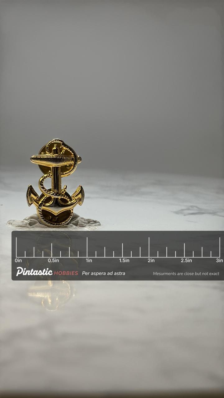 Nautical Anchor Lapel Pin: Gold Tone Metal - Maritime Accessory with ruler overlay for size reference
