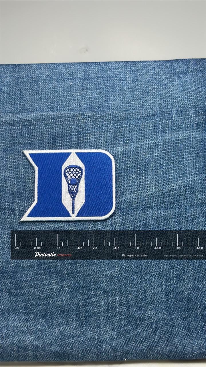 Duke Lacrosse D Patch: Blue & White - College Sports Accessory with ruler overlay for size reference