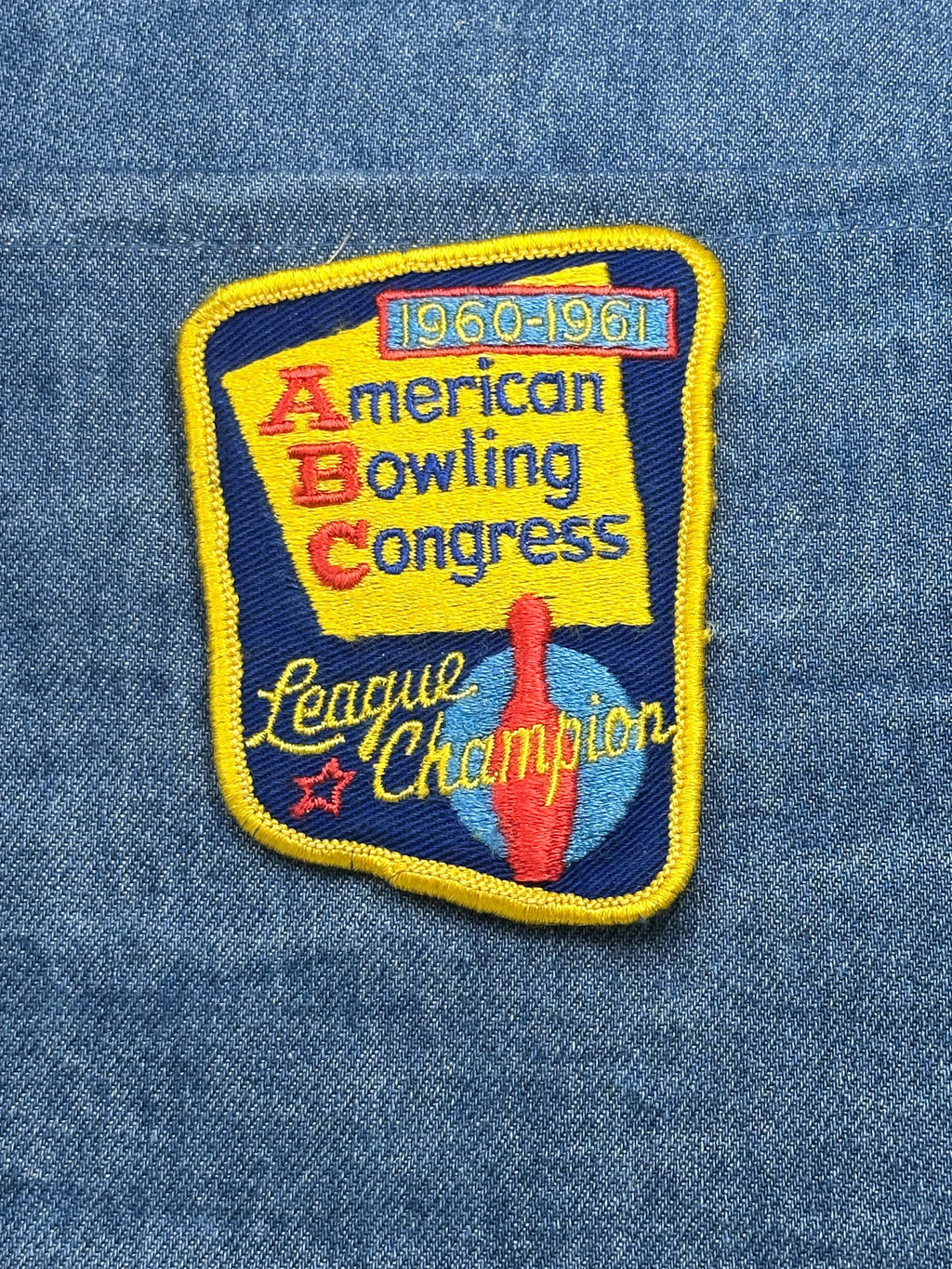American Bowling Congress League Champion Patch: Yellow Blue - 1960s Sports Accessory