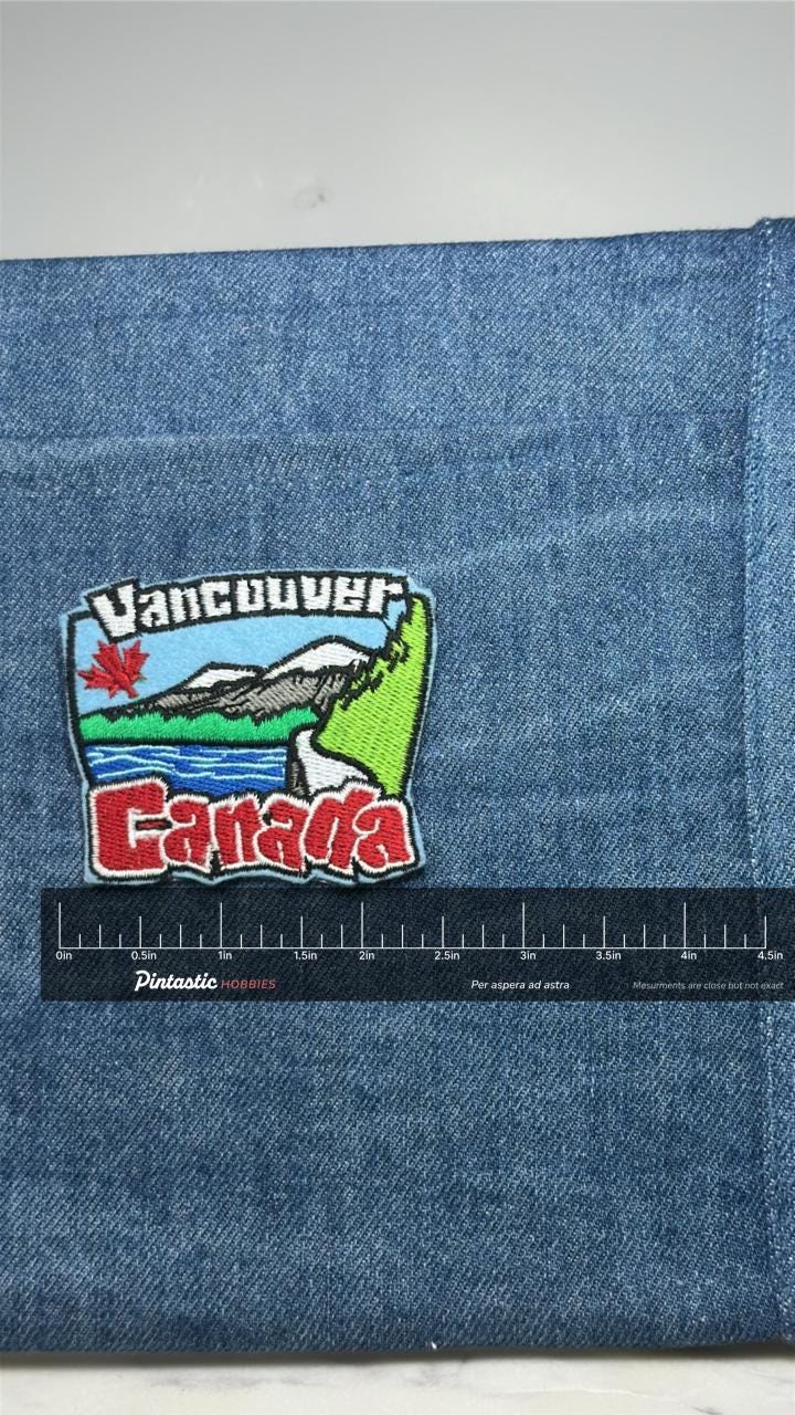 Vancouver Canada Patch: Scenic Multicolor - Travel Souvenir Accessory with ruler overlay for size reference