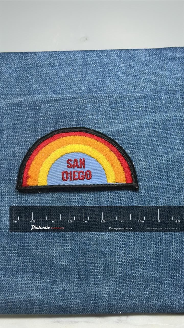San Diego Rainbow Patch: Retro Sunset Colors - City Accessory with ruler overlay for size reference