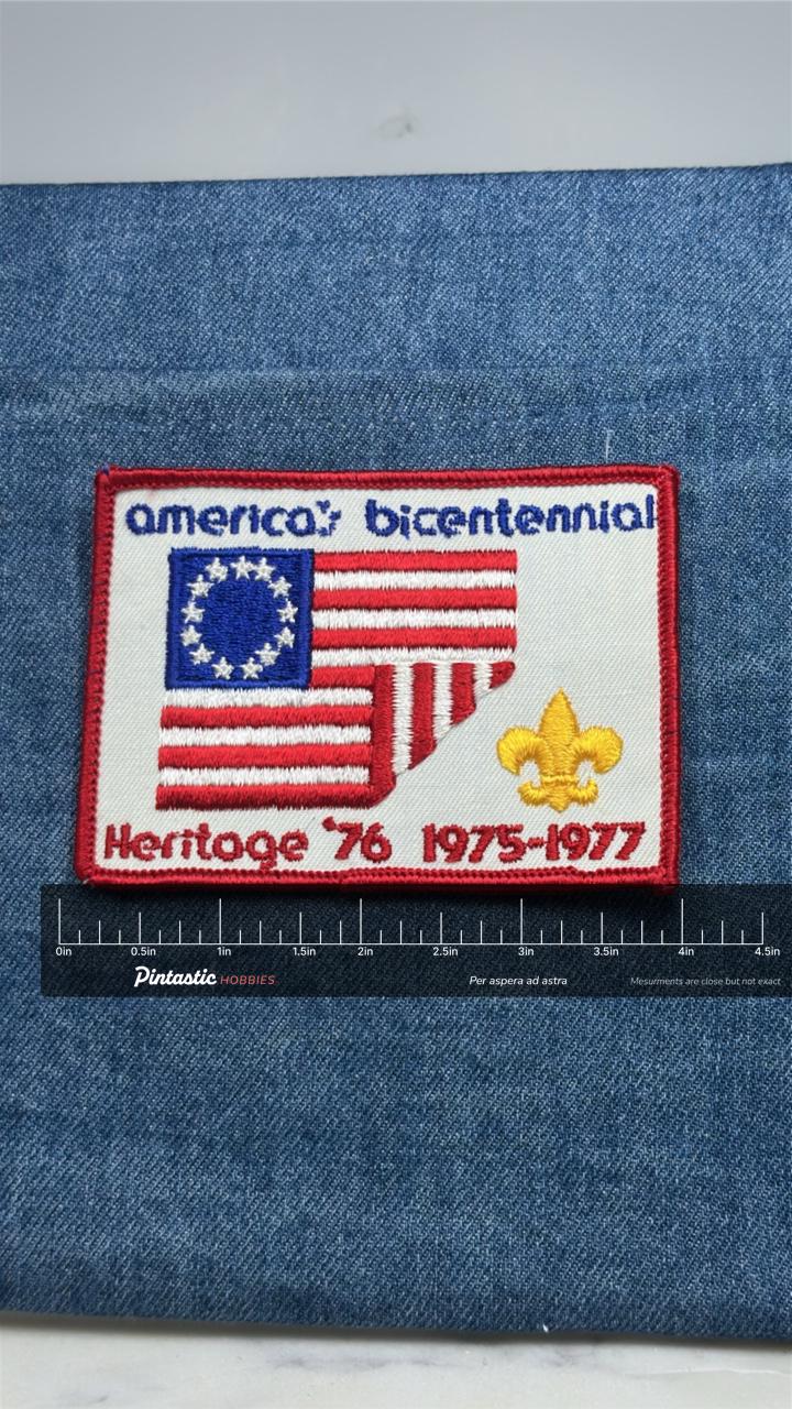 America Bicentennial Patch: Red White Blue - 1976 Patriotic Accessory with ruler overlay for size reference