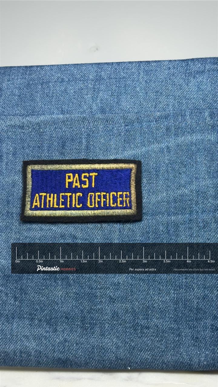 Past Athletic Officer Patch: Blue & Gold - School Staff Accessory with ruler overlay for size reference