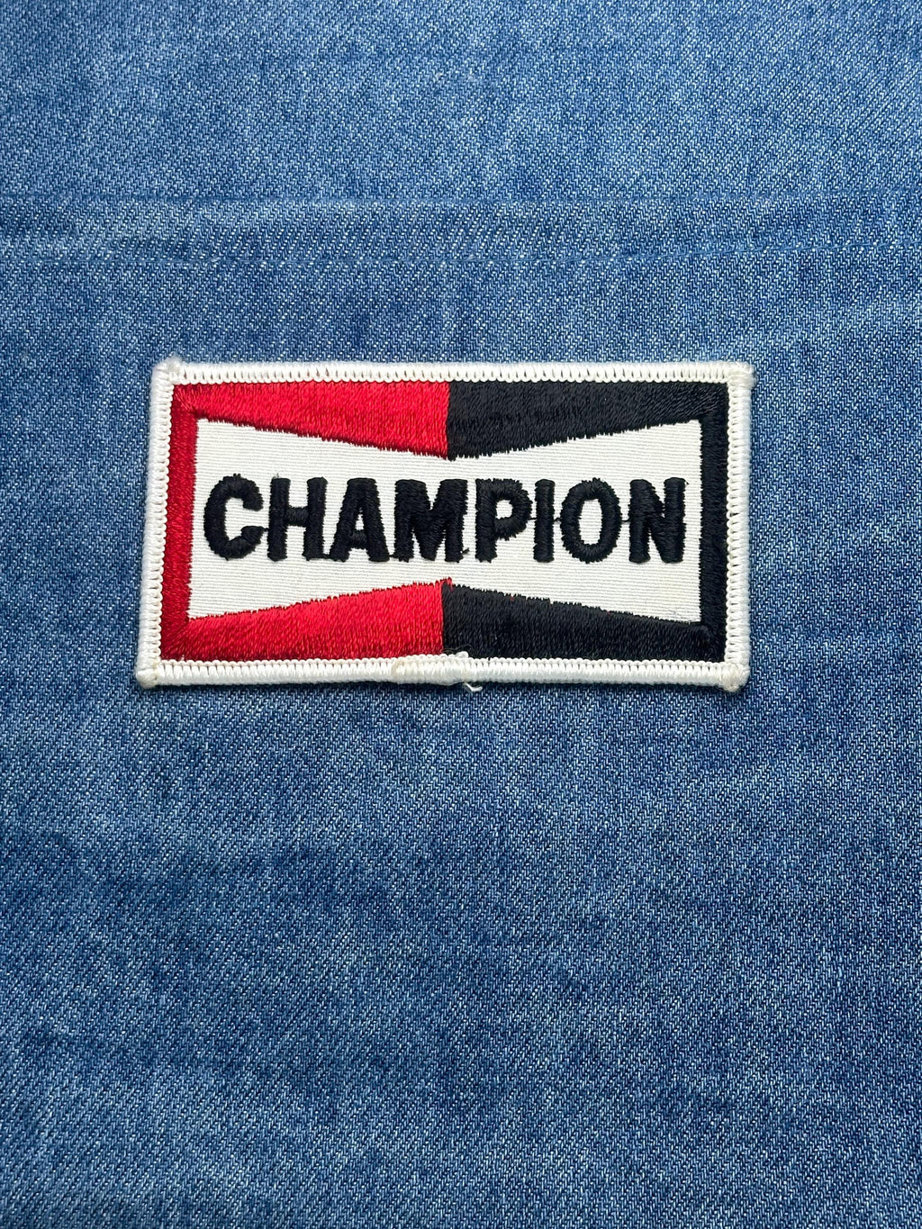 Champion Logo Patch: Red White Black - Vintage Sportswear Accessory