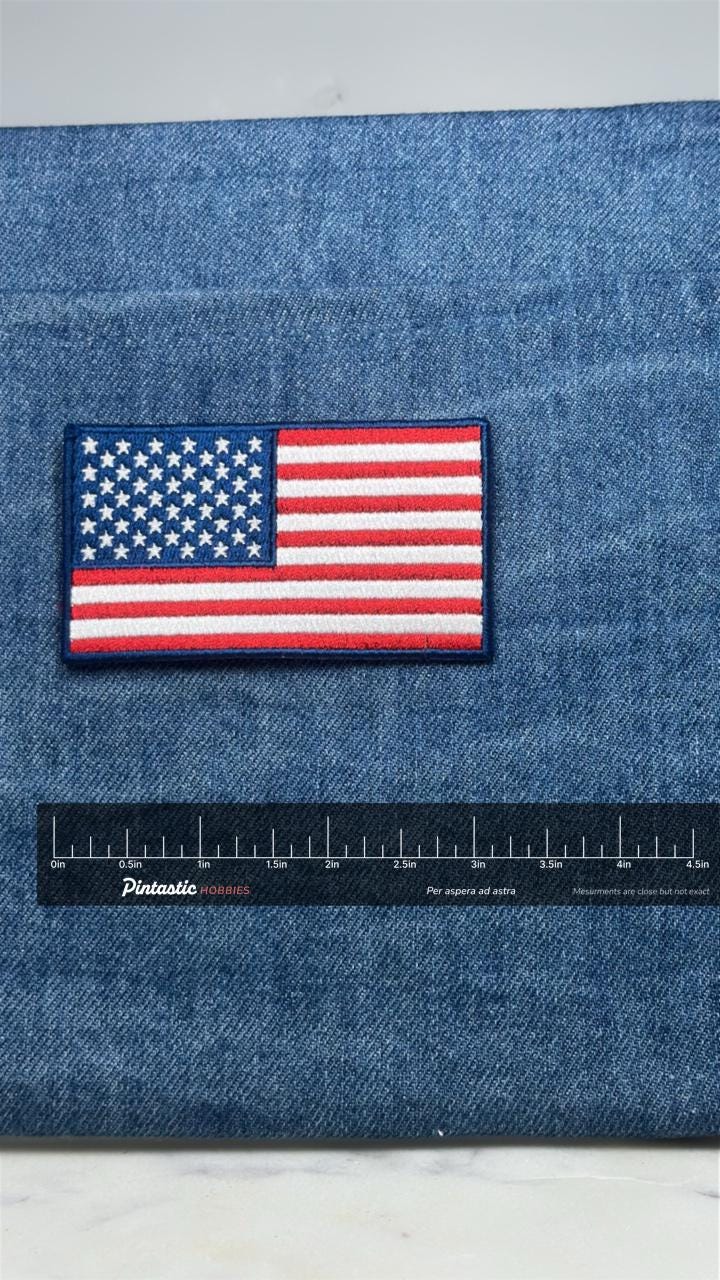 American Flag Patch: Red White Blue - Patriotic Accessory with ruler overlay for size reference