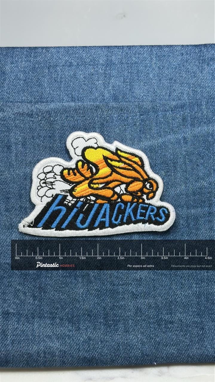 Vintage Hijackers Racing Shocks Embroidered Patch Gabriel Shock Absorbers Racing Team with ruler overlay for size reference