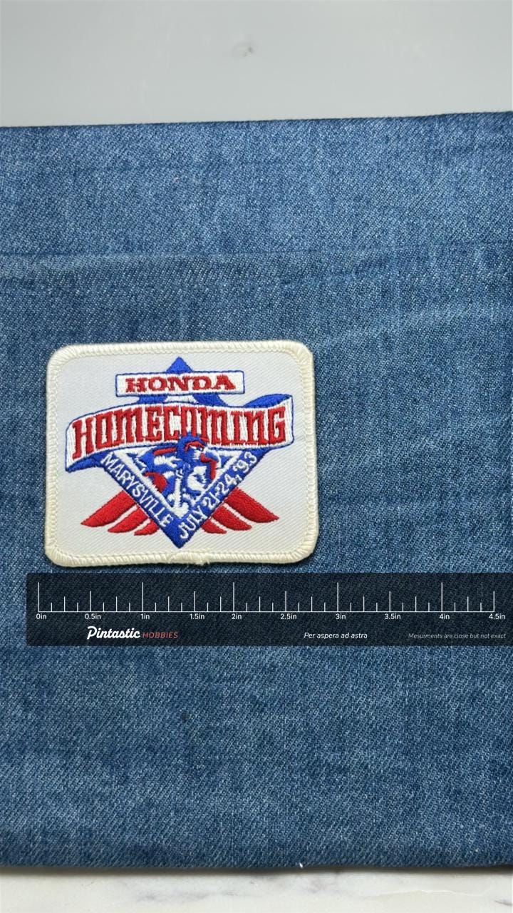 Honda Homecoming Patch: Red White Blue - 1993 Accessory with ruler overlay for size reference