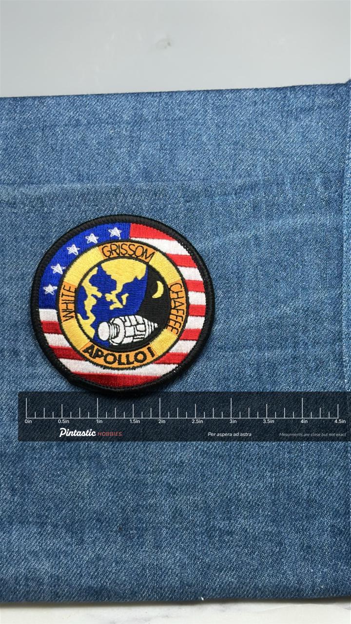 Apollo 1 Memorial Patch: Red White Blue - NASA Space Accessory with ruler overlay for size reference