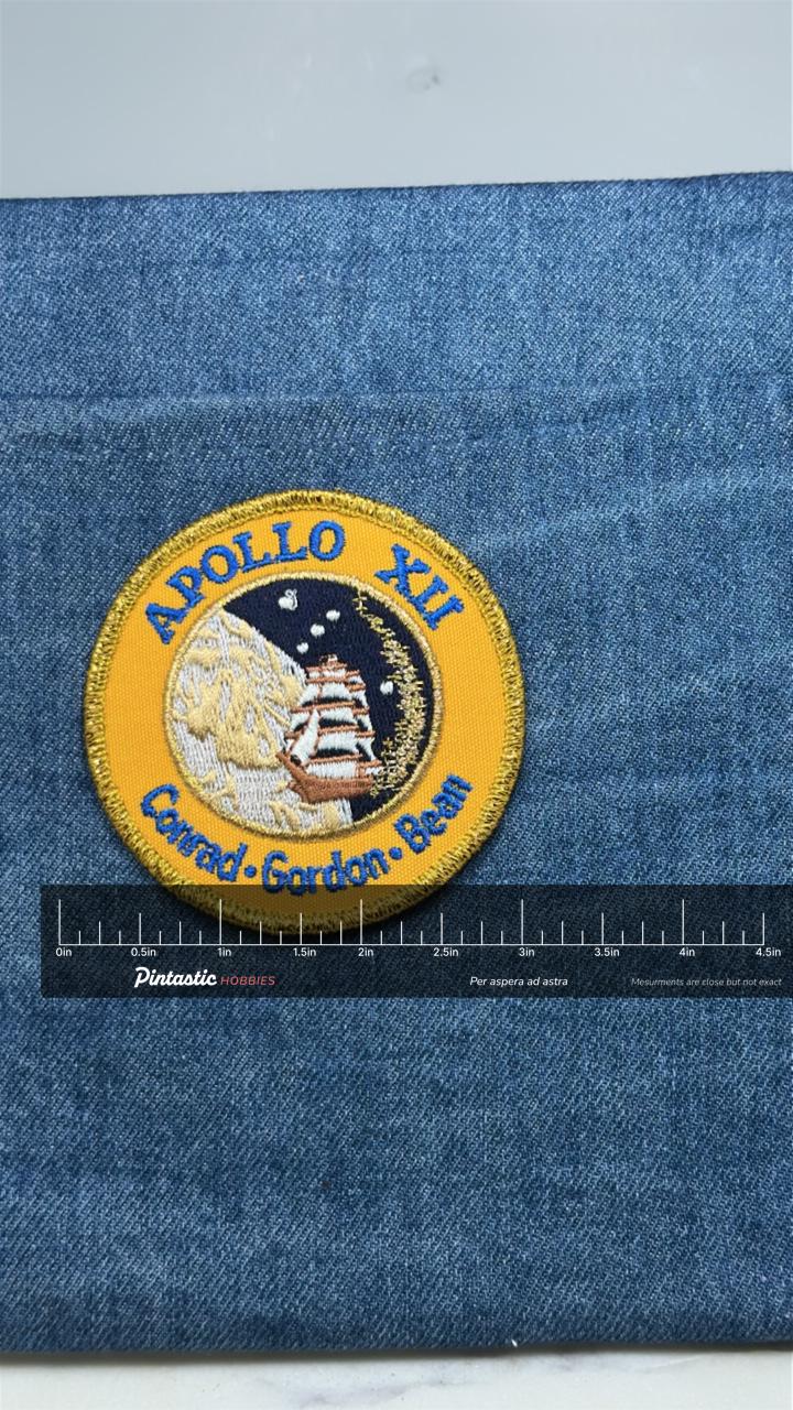 Apollo XII Patch: Gold Border - NASA Space Mission Accessory with ruler overlay for size reference