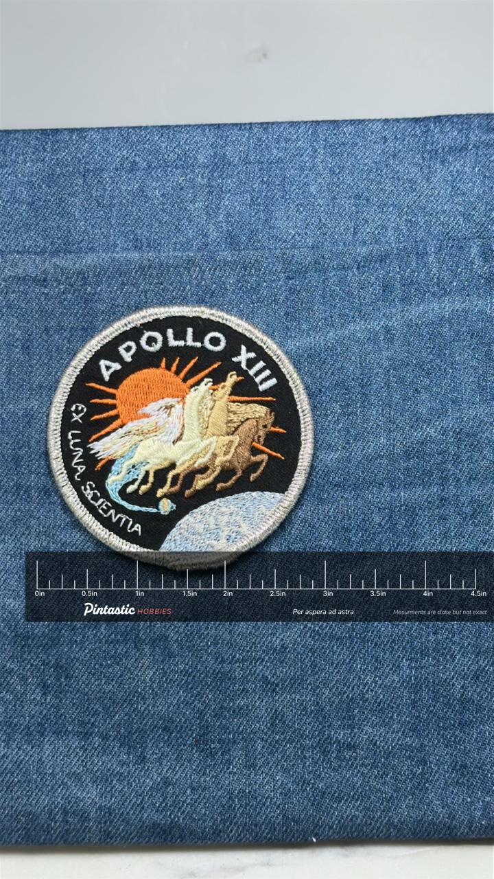 Apollo XIII Patch: Black Pegasus Design - NASA Space Accessory with ruler overlay for size reference