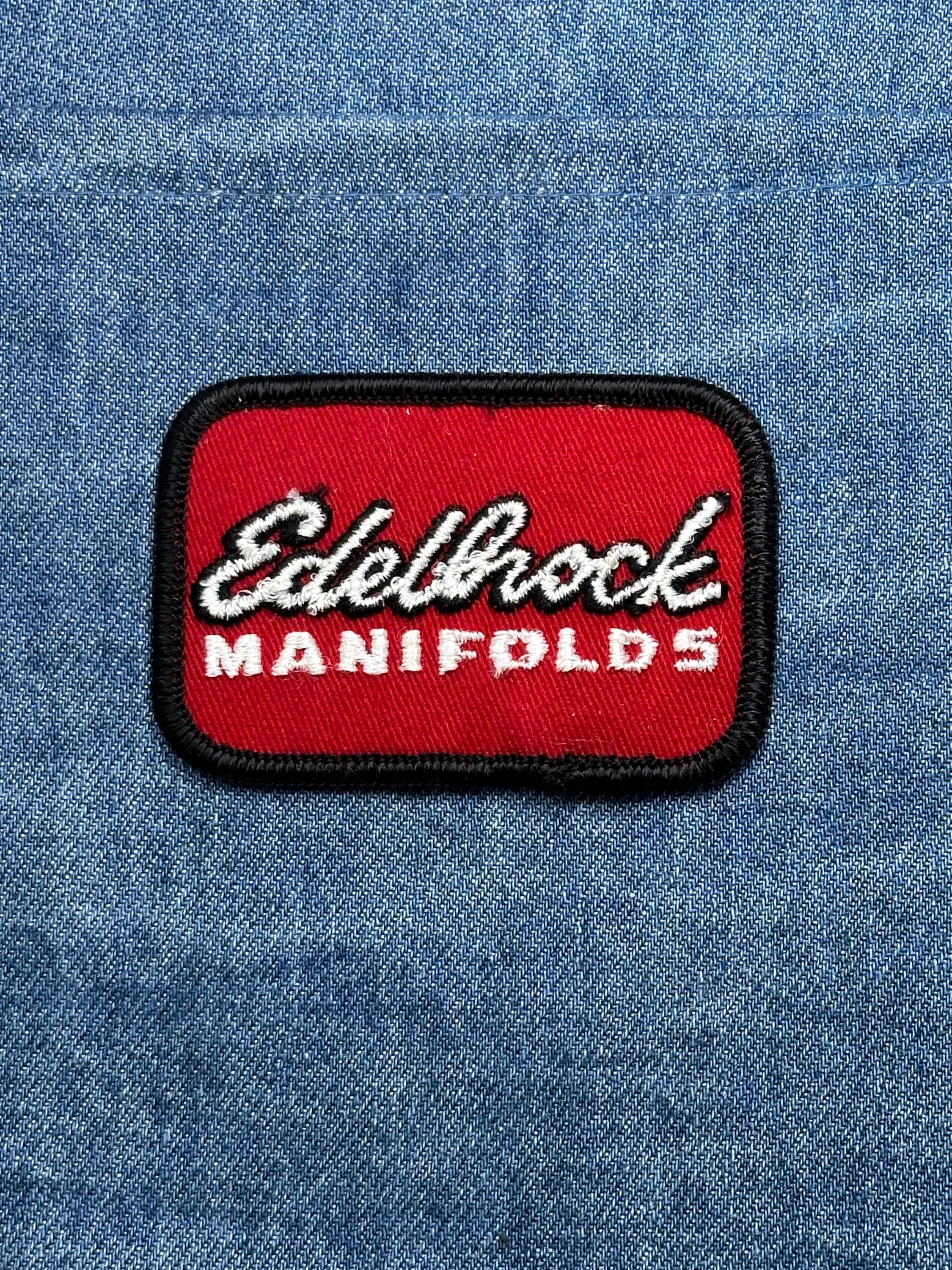 Edelbrock Manifolds Patch: Red Black Script - Racing Accessory