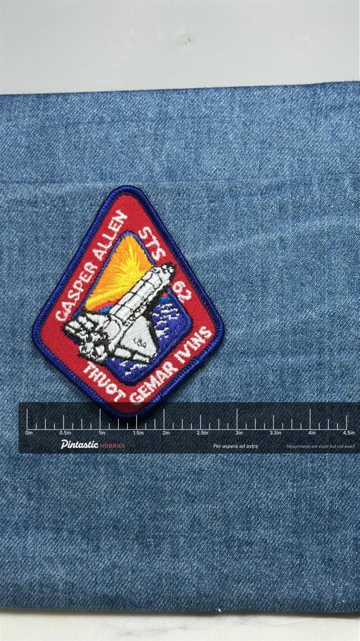 STS-62 NASA Space Shuttle Mission Patch Caspers Allen Trip Crew Embroidered with ruler overlay for size reference