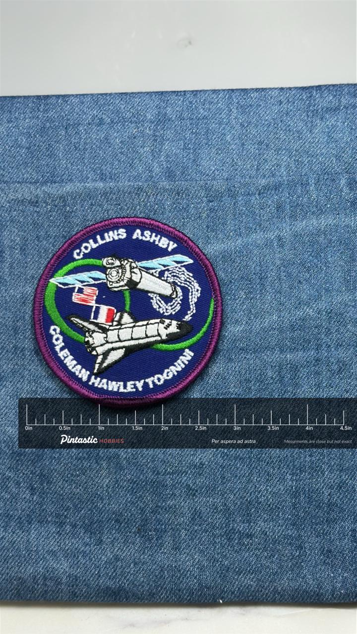 Vintage NASA STS-93 Space Shuttle Columbia Mission Patch Collins Ashby Hawley Tognini with ruler overlay for size reference