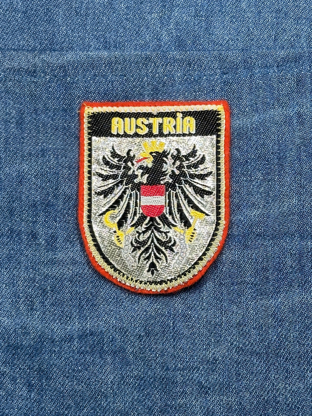 Austria Crest Patch: Gold Border Shield - European Travel Accessory