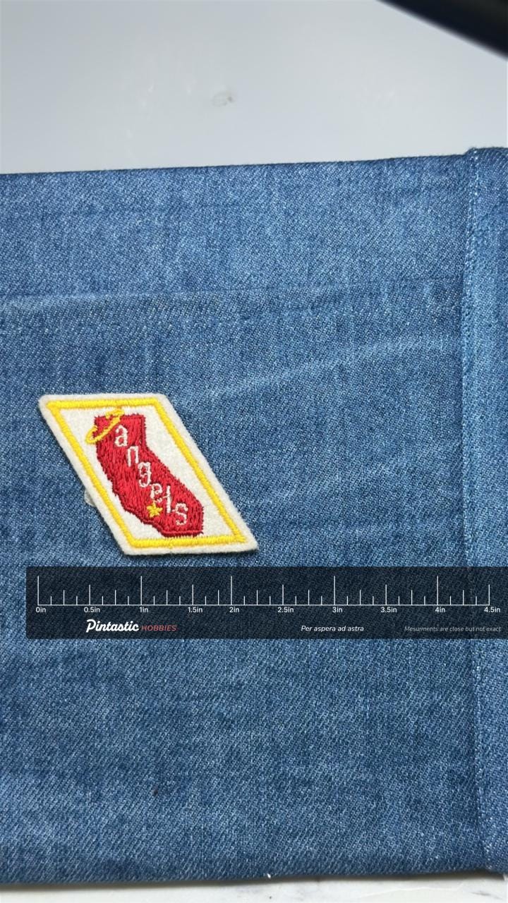 Vintage Los Angeles Angels Embroidered Baseball Patch MLB Angels Team Patch with ruler overlay for size reference