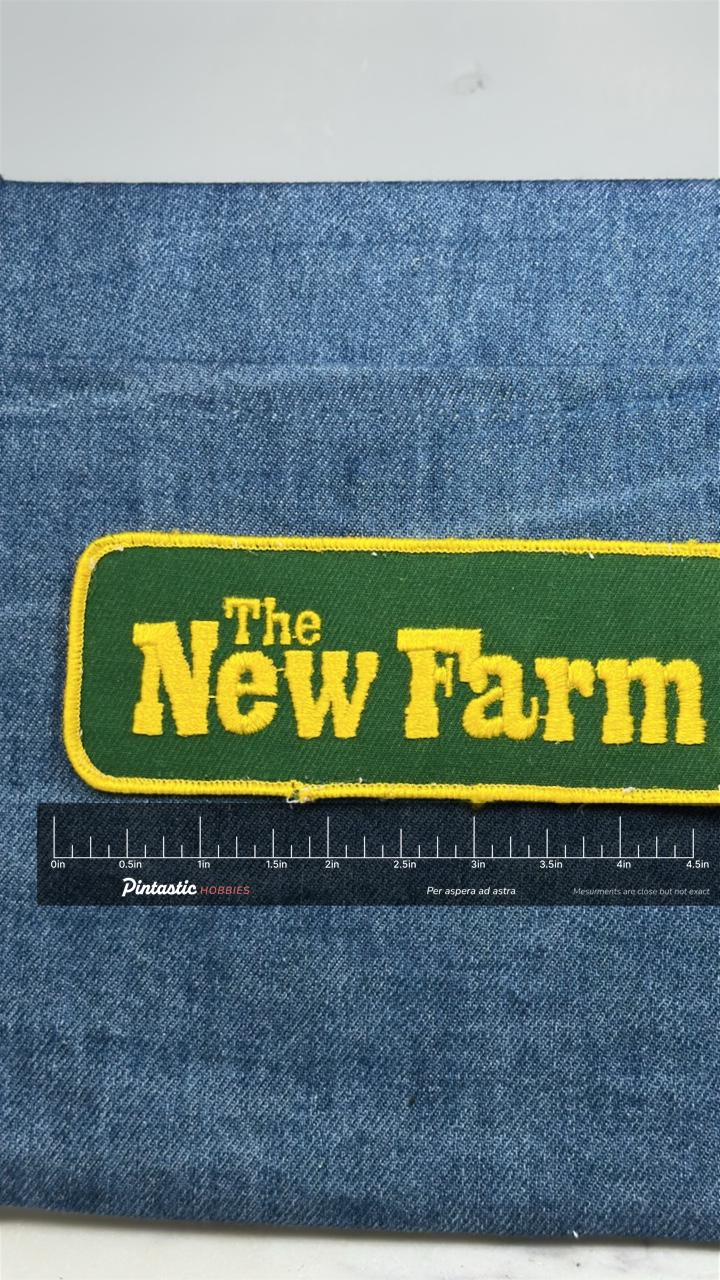 The New Farm Patch: Green & Yellow Twill - Vintage Brand Accessory with ruler overlay for size reference