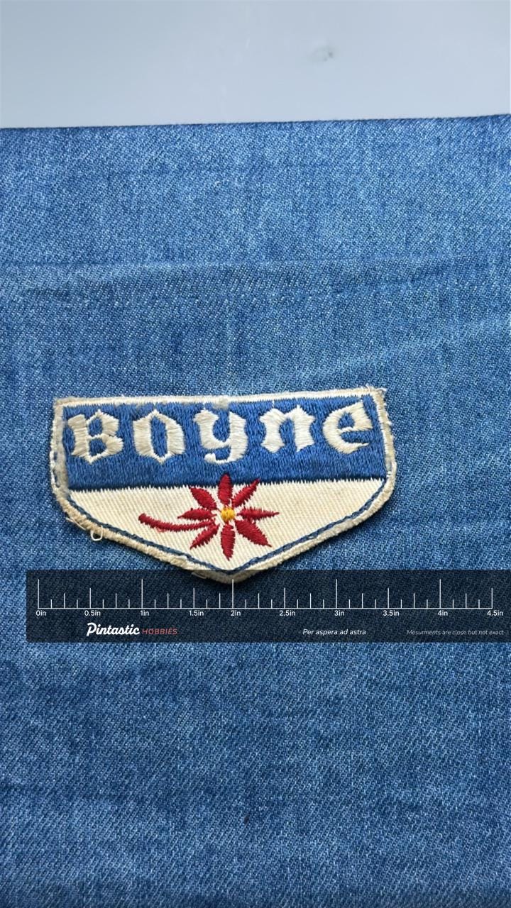 Boyne Ski Resort Patch: Blue White - Michigan Travel Accessory with ruler overlay for size reference