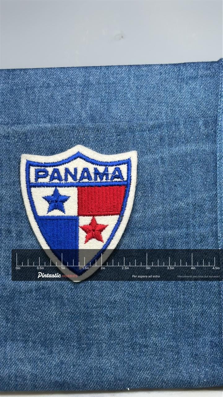Panama Shield Patch: Red White Blue - Flag Accessory with ruler overlay for size reference