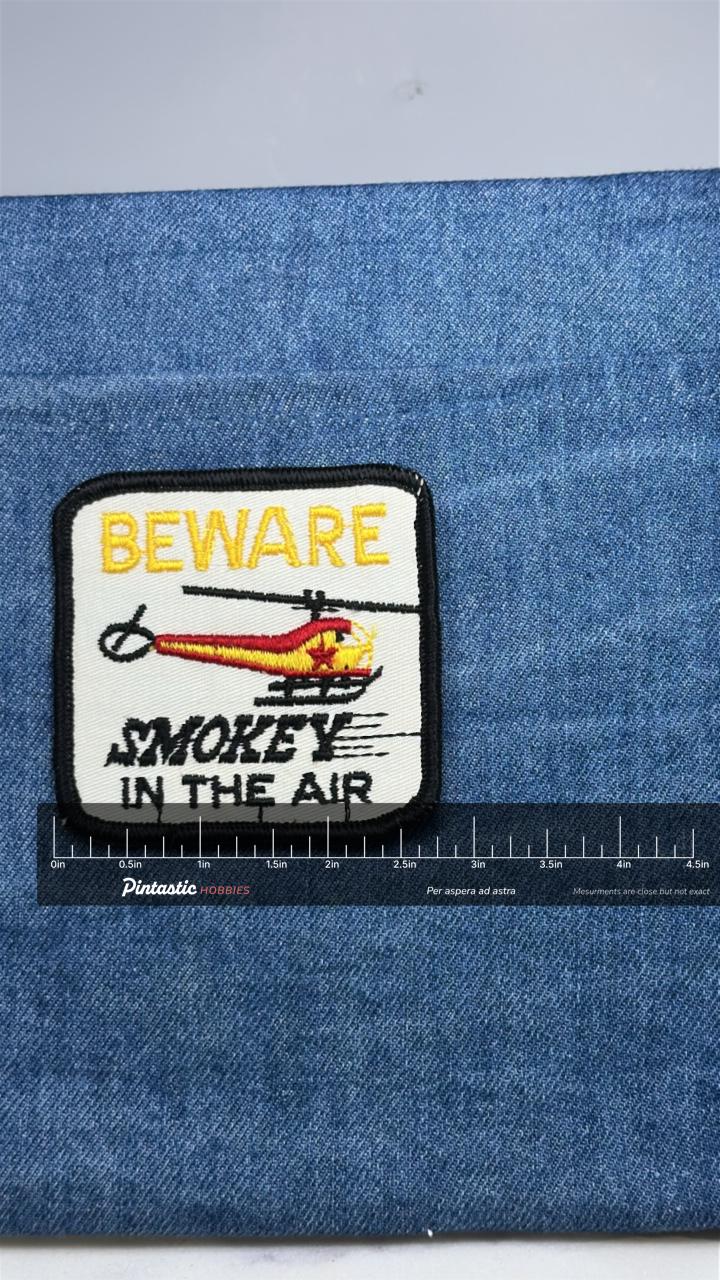 Beware Smokey Patch: Black Border - Vintage Aviation Accessory with ruler overlay for size reference