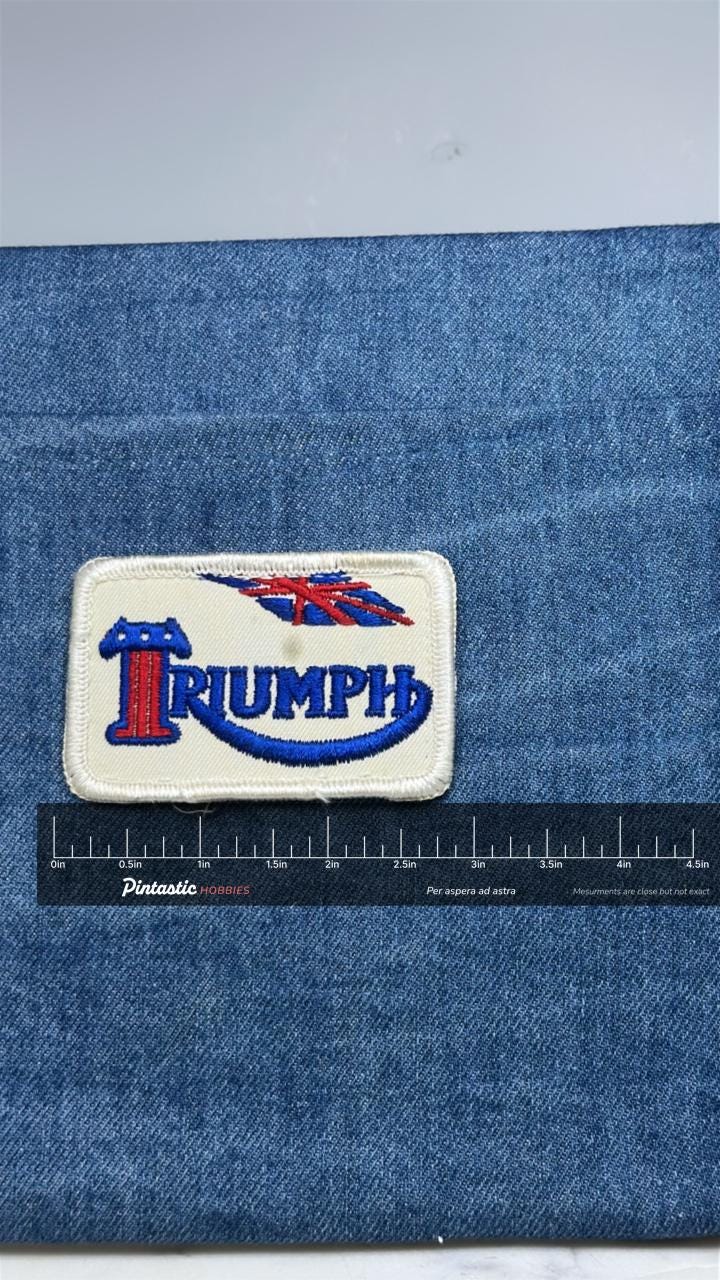Trump Logo Patch: Red Blue White - 1980s Political Accessory with ruler overlay for size reference
