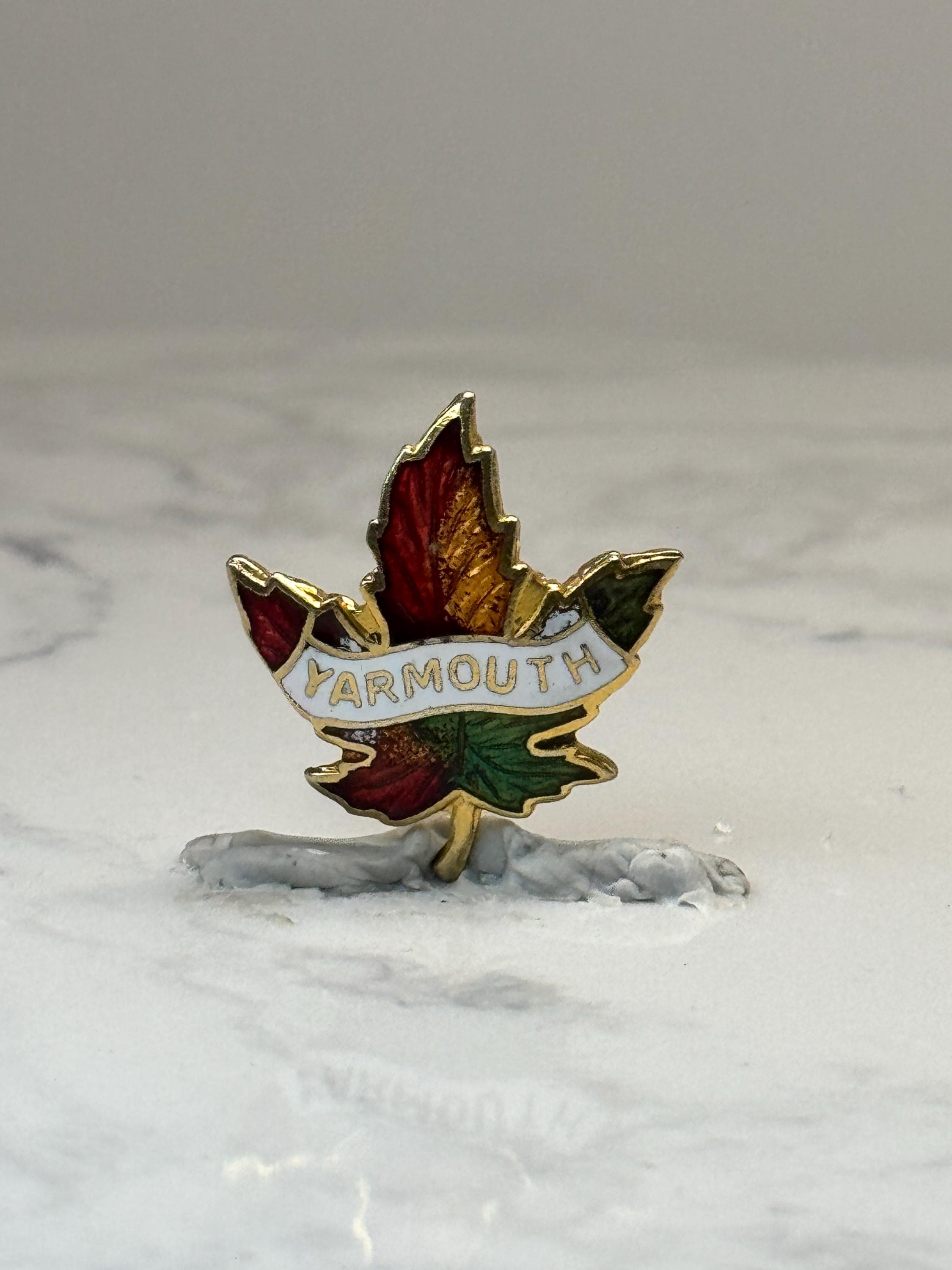 Yarmouth Maple Leaf Souvenir Pin: Gold Tone Enamel - Canada Travel Accessory