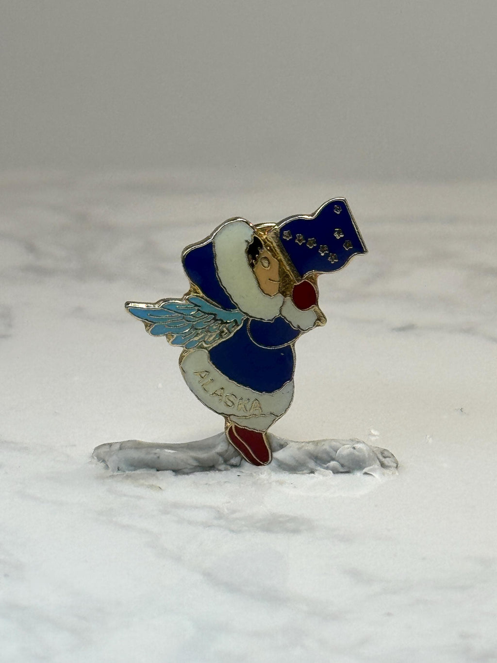 Alaska Angel Souvenir Pin: Blue Enamel Gold Tone - Travel Accessory