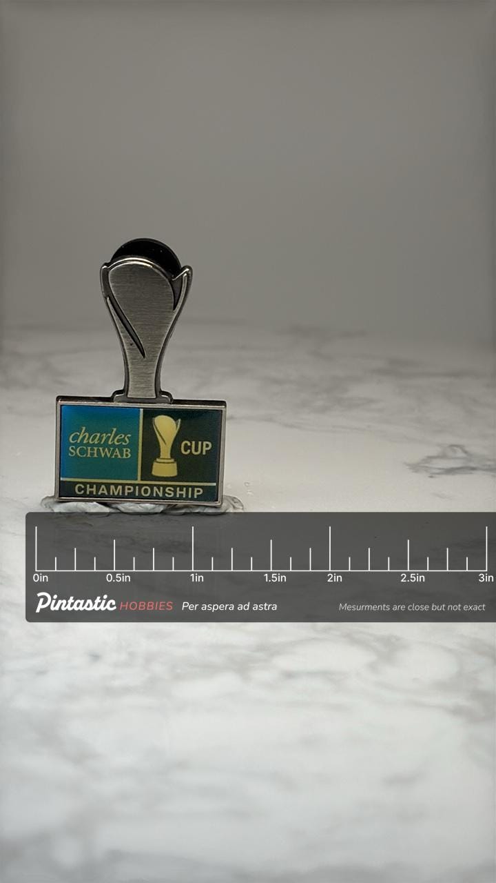 Charles Schwab Cup Championship Pin: Silver Tone - Golf Event with ruler overlay for size reference