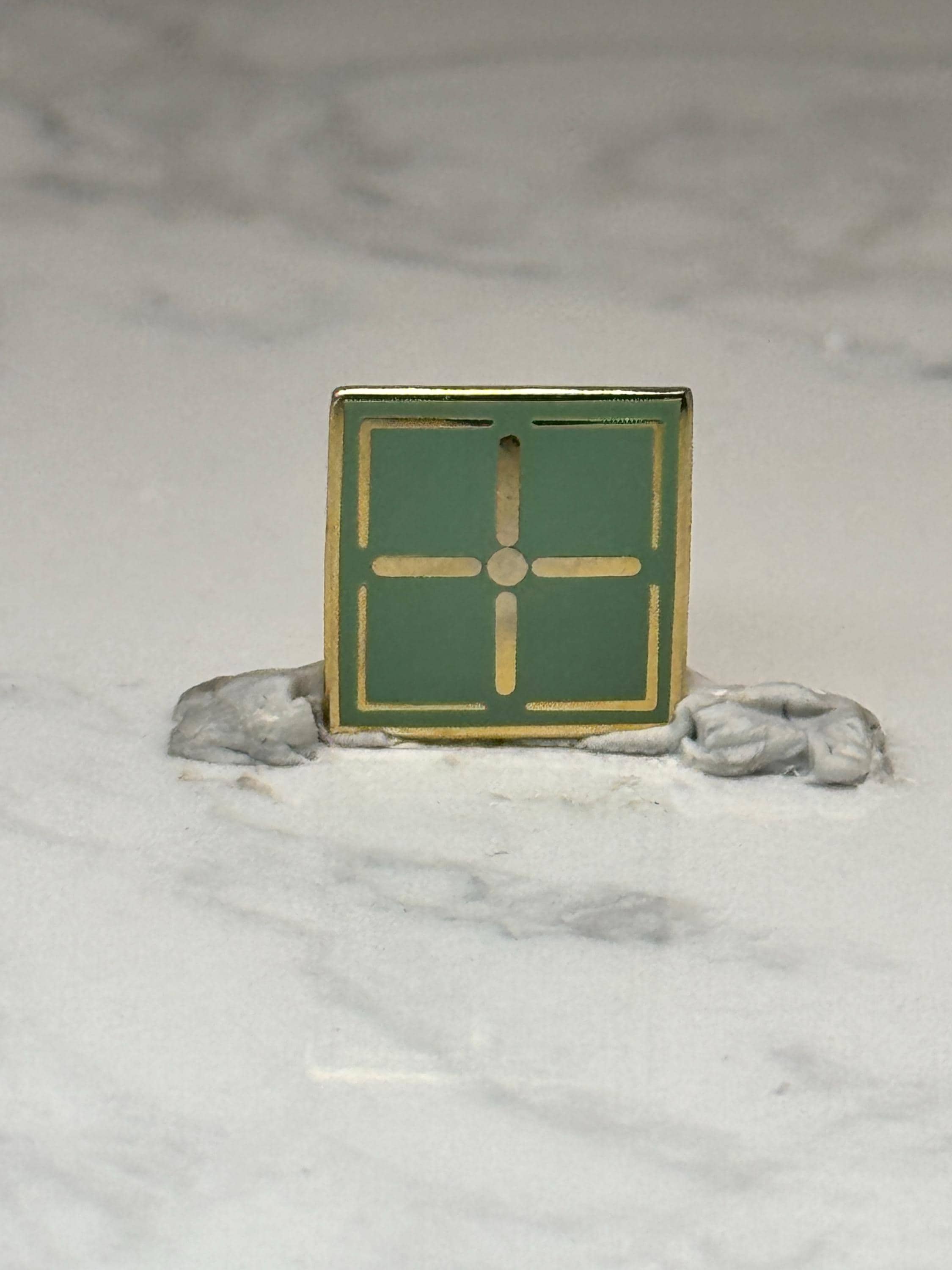 Cross Symbol Enamel Pin: Green & Gold Square - Religious Accessory