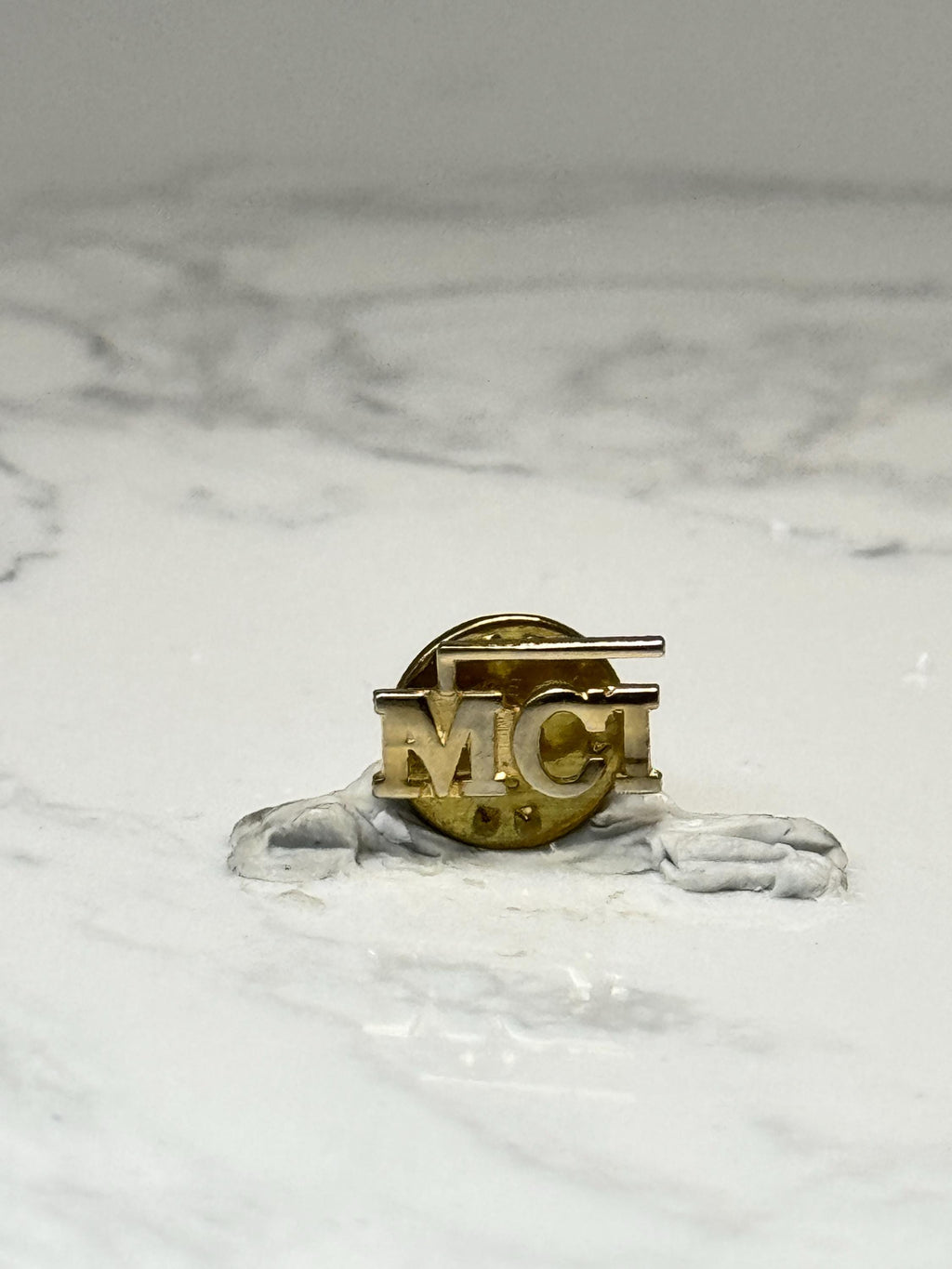 MCI Logo Lapel Pin: Gold Tone Metal - Company Souvenir Accessory