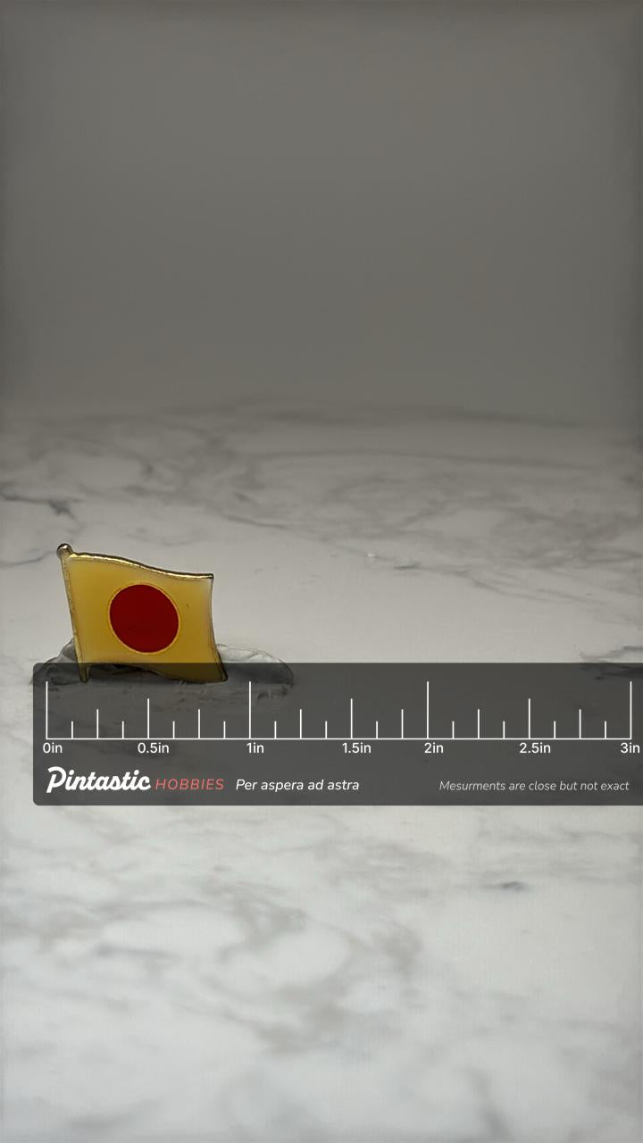 Japan Flag Lapel Pin: Gold Tone Red Enamel - Patriotic Accessory with ruler overlay for size reference