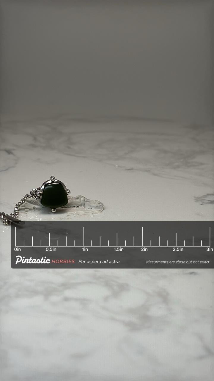 Vintage Green Green Lucite Tie Tack Silver Tone Mid Century Lapel Pin with ruler overlay for size reference
