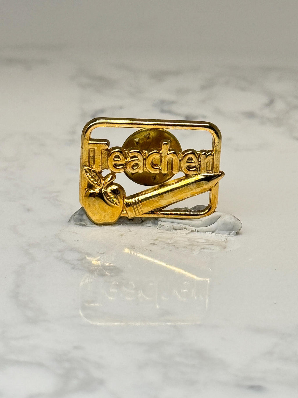 Teacher Apple & Pencil Pin: Gold Tone - School Accessory