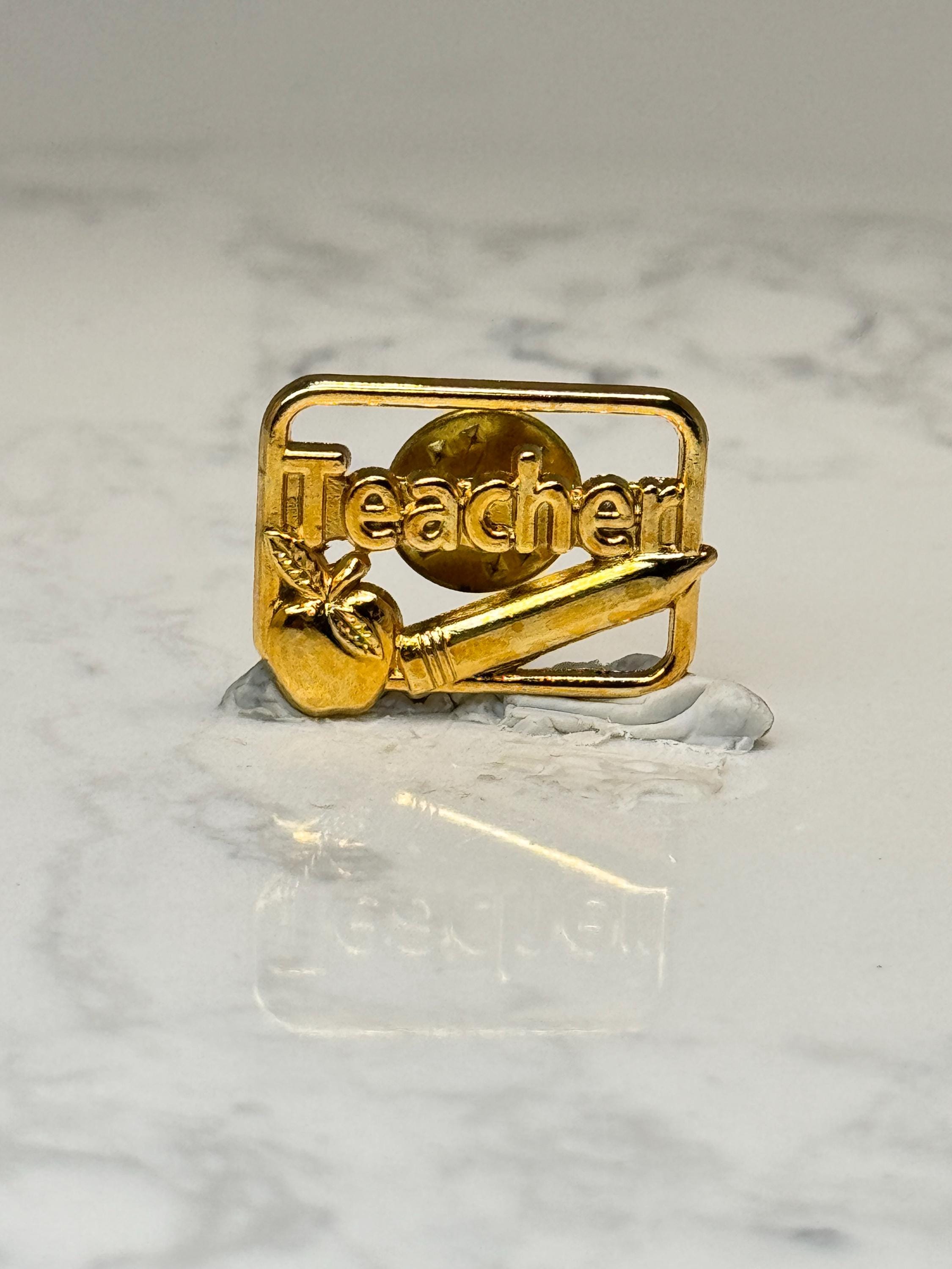 Teacher Apple & Pencil Pin: Gold Tone - School Accessory