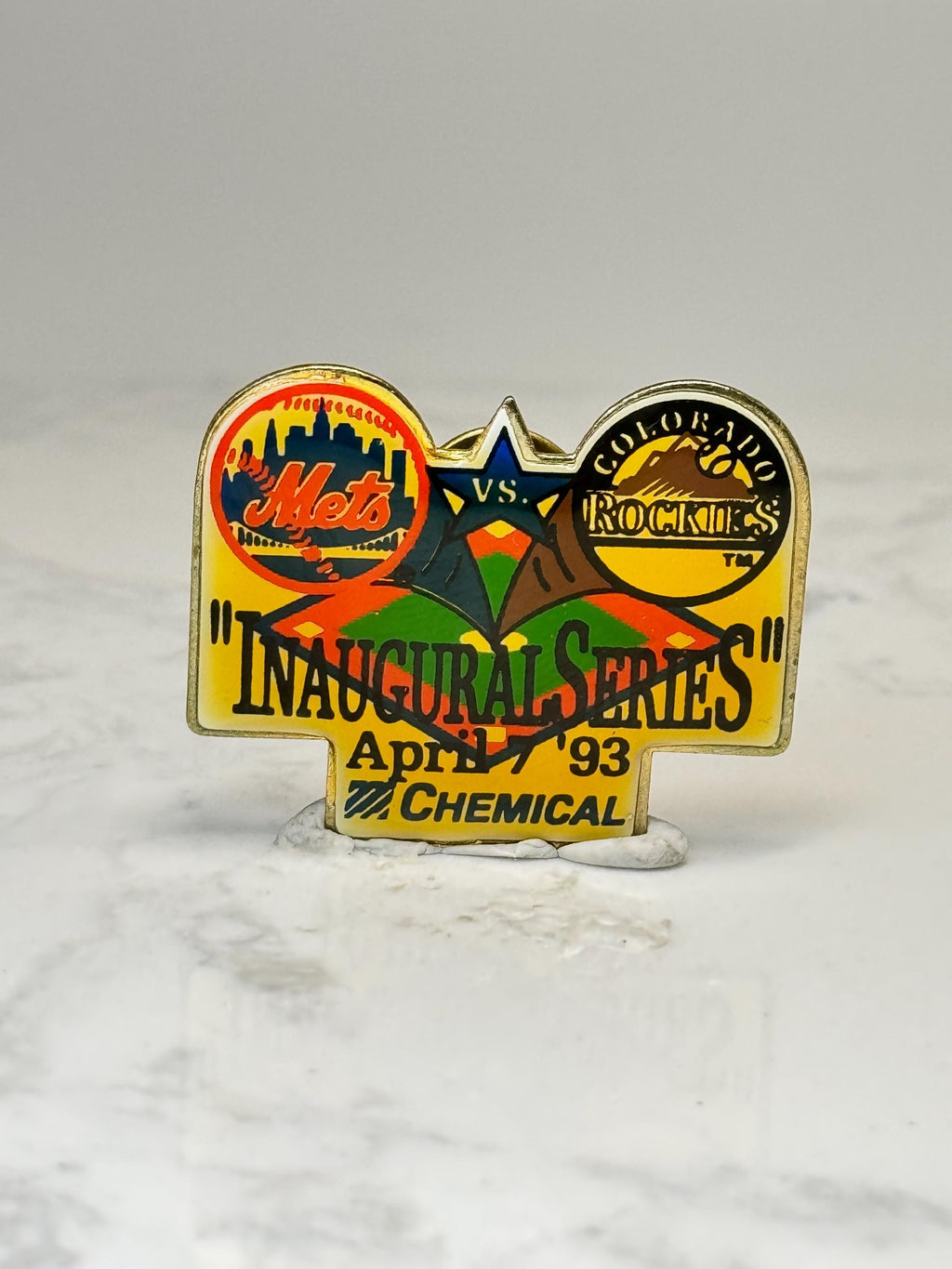 Mets vs Rockies Pin: Gold Enamel - 1993 Inaugural Series
