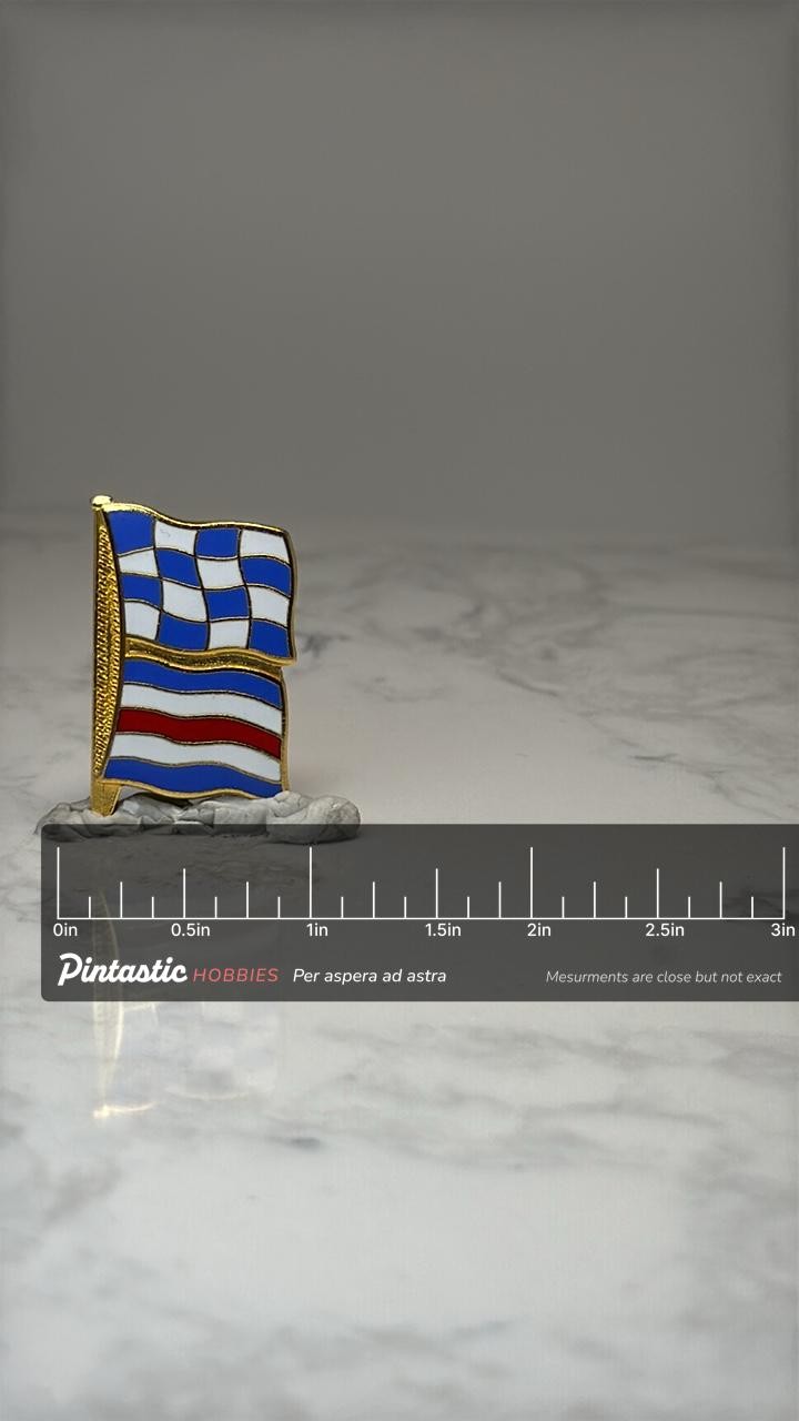 Nautical Signal Flag Enamel Pin: Blue White Red Gold Tone - Maritime Accessory with ruler overlay for size reference