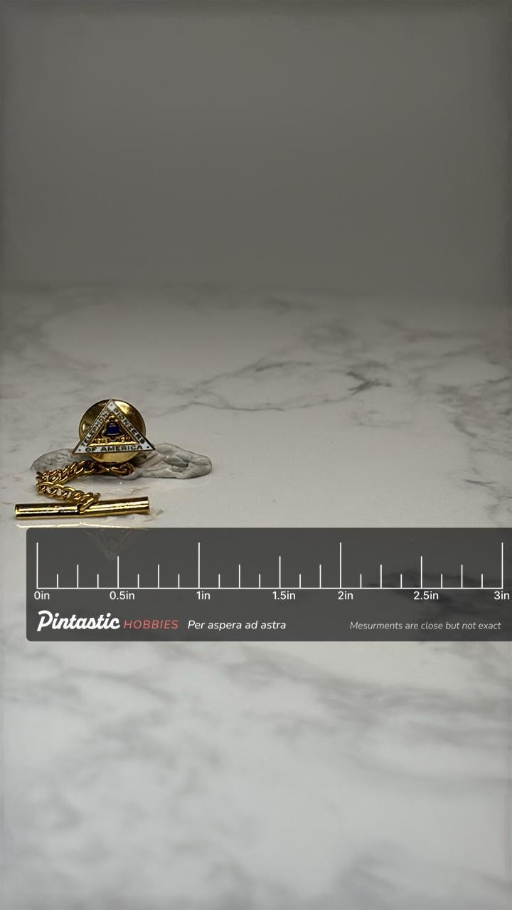Philadelphia Liberty Bell Pin: Gold Tone Enamel - Patriotic Accessory with ruler overlay for size reference