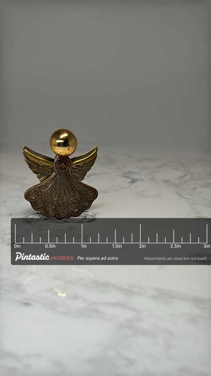 Guardian Angel Lapel Pin: Gold Tone Textured - Religious Accessory with ruler overlay for size reference